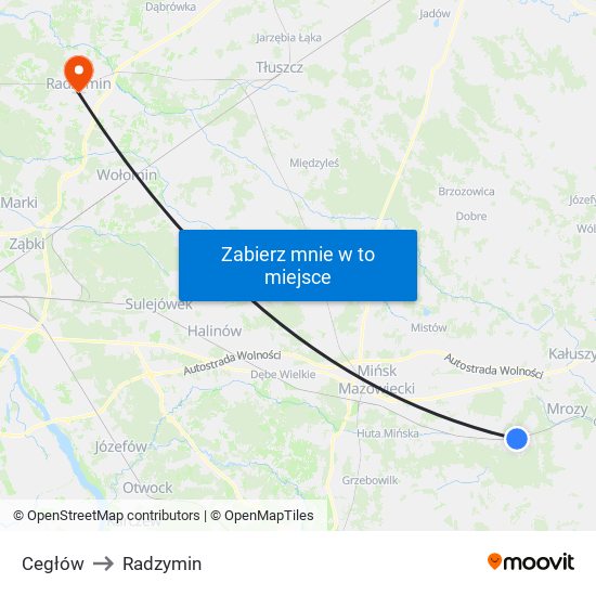 Cegłów to Radzymin map