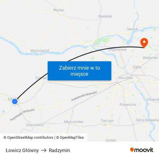 Łowicz Główny to Radzymin map