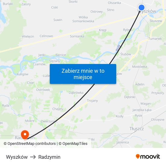 Wyszków to Radzymin map