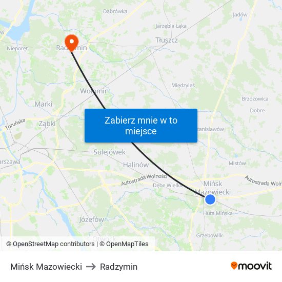 Mińsk Mazowiecki to Radzymin map