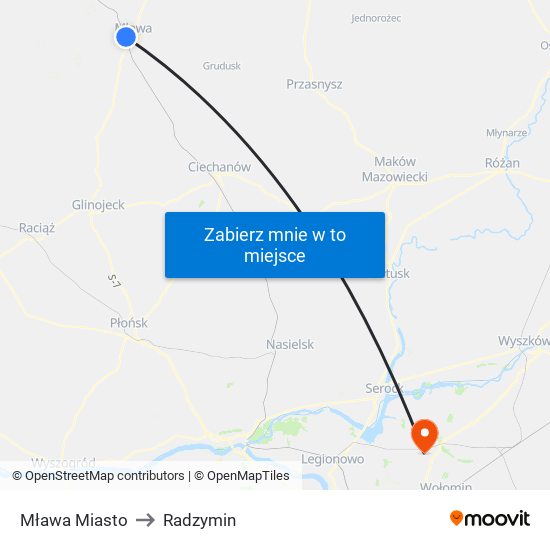 Mława Miasto to Radzymin map