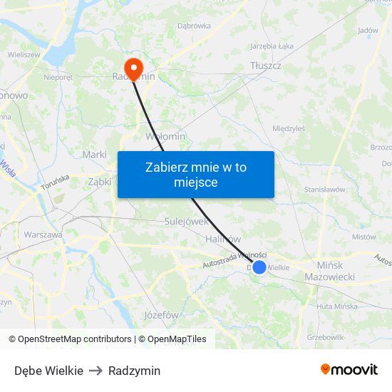 Dębe Wielkie to Radzymin map