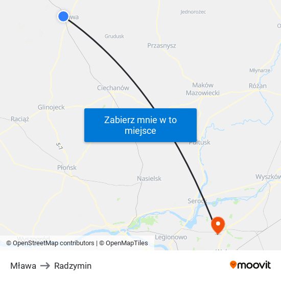 Mława to Radzymin map