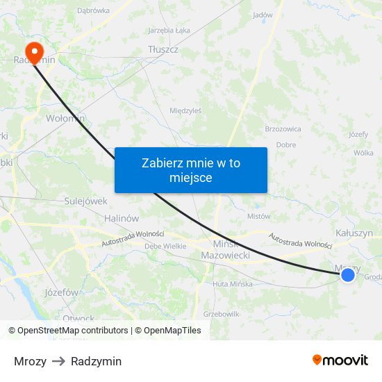 Mrozy to Radzymin map