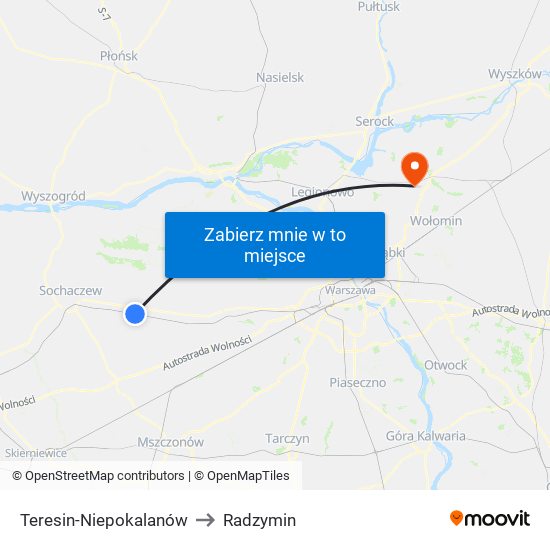 Teresin-Niepokalanów to Radzymin map