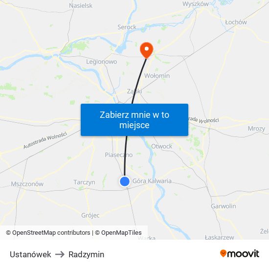 Ustanówek to Radzymin map