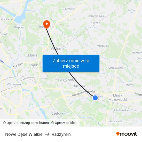 Nowe Dębe Wielkie to Radzymin map