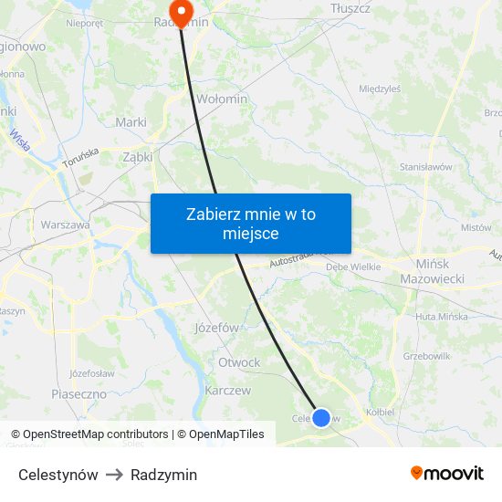 Celestynów to Radzymin map