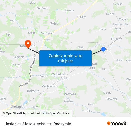 Jasienica Mazowiecka to Radzymin map