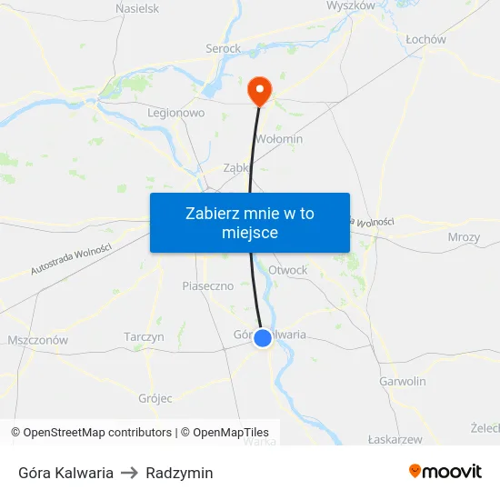 Góra Kalwaria to Radzymin map