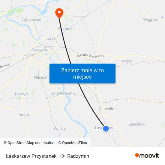 Łaskarzew Przystanek to Radzymin map