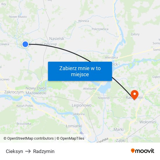 Cieksyn to Radzymin map