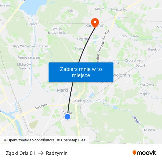 Ząbki Orla 01 to Radzymin map