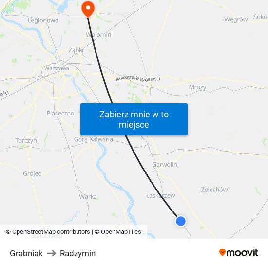 Grabniak to Radzymin map