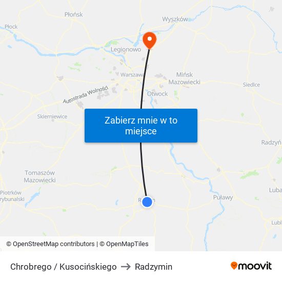 Chrobrego / Kusocińskiego to Radzymin map