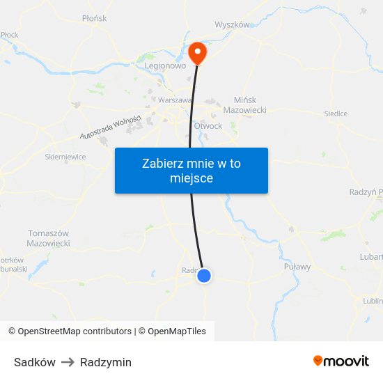 Sadków to Radzymin map