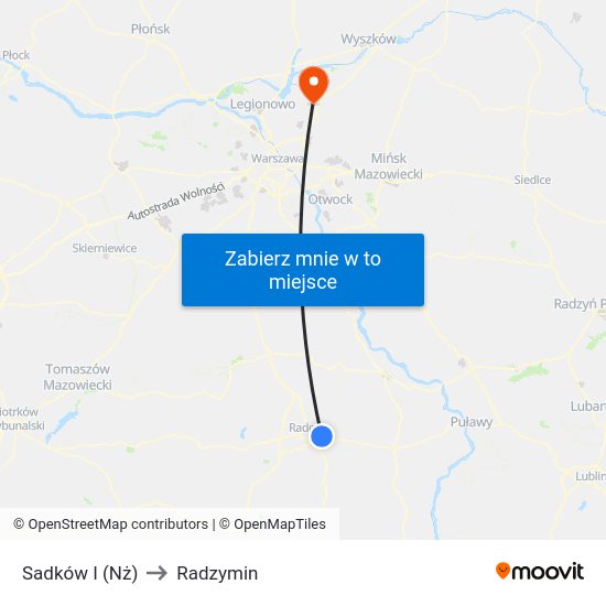 Sadków I (Nż) to Radzymin map