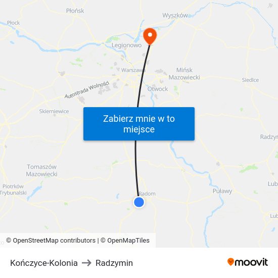 Kończyce-Kolonia to Radzymin map