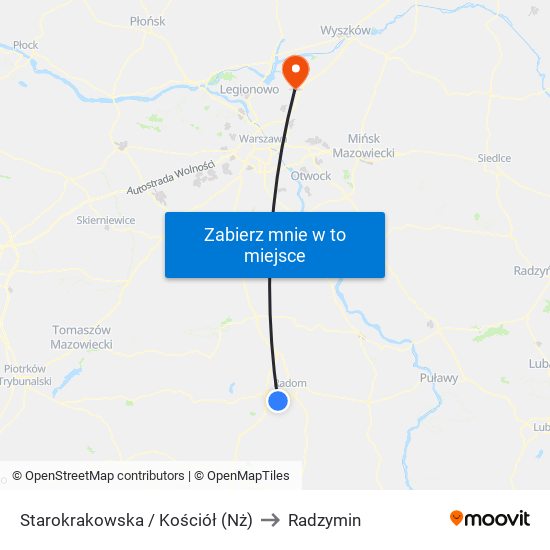 Starokrakowska / Kościół (Nż) to Radzymin map