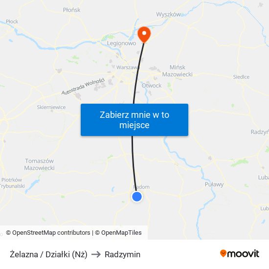 Żelazna / Działki (Nż) to Radzymin map