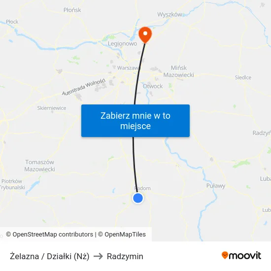 Żelazna / Działki (Nż) to Radzymin map