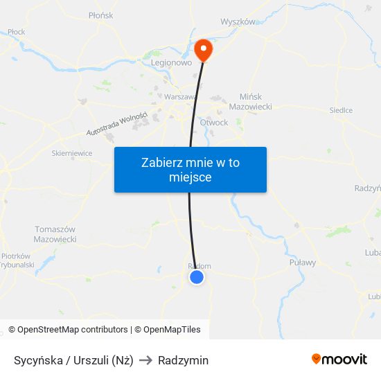 Sycyńska / Urszuli (Nż) to Radzymin map