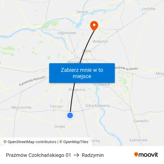 Prażmów Czołchańskiego to Radzymin map