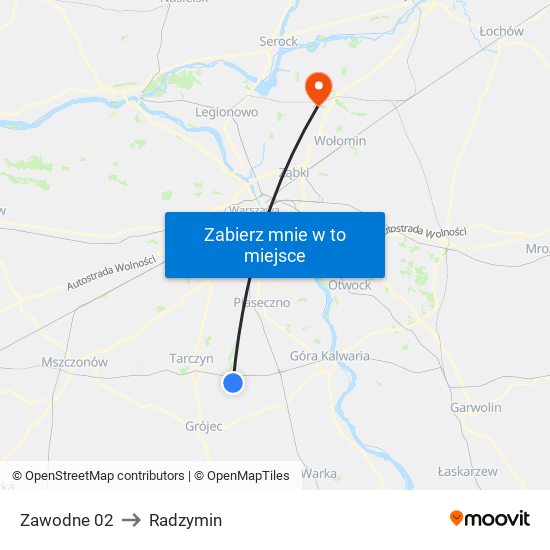 Zawodne 02 to Radzymin map