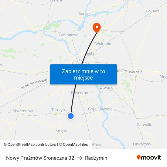 Nowy Prażmów Słoneczna to Radzymin map