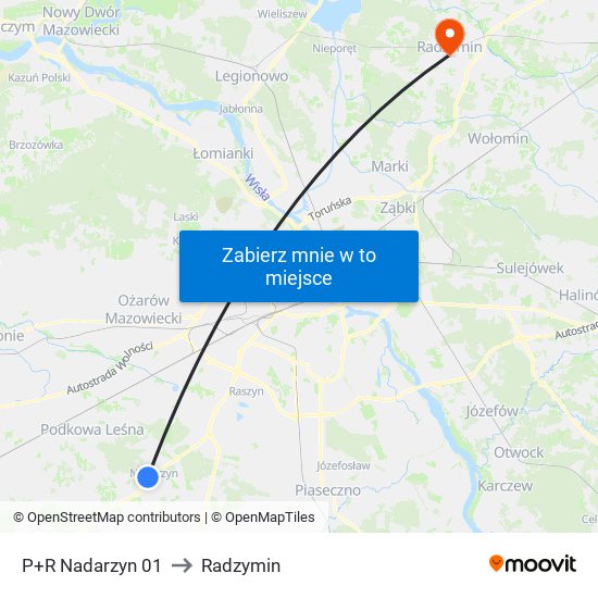 P+R Nadarzyn 01 to Radzymin map