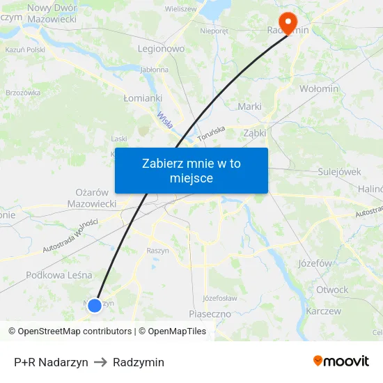 P+R Nadarzyn to Radzymin map