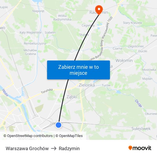 Warszawa Grochów to Radzymin map