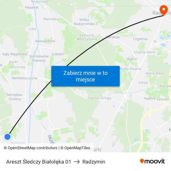 Areszt Śledczy Białołęka 01 to Radzymin map