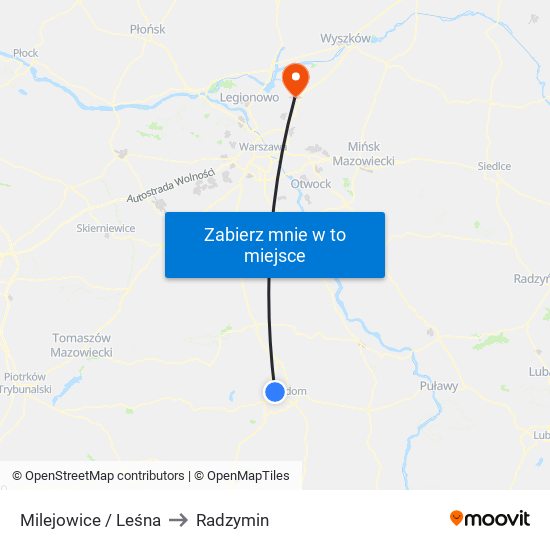 Milejowice / Leśna to Radzymin map