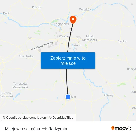 Milejowice / Leśna to Radzymin map