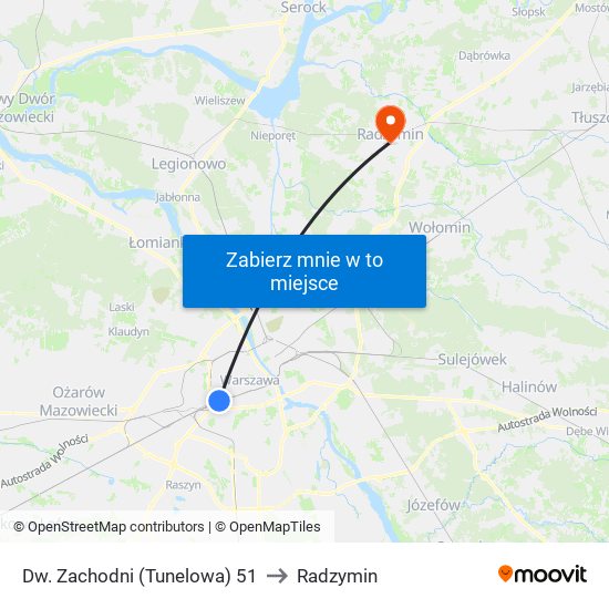 Dw. Zachodni (Tunelowa) 51 to Radzymin map