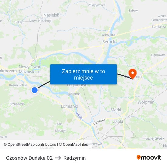 Czosnów Duńska 02 to Radzymin map