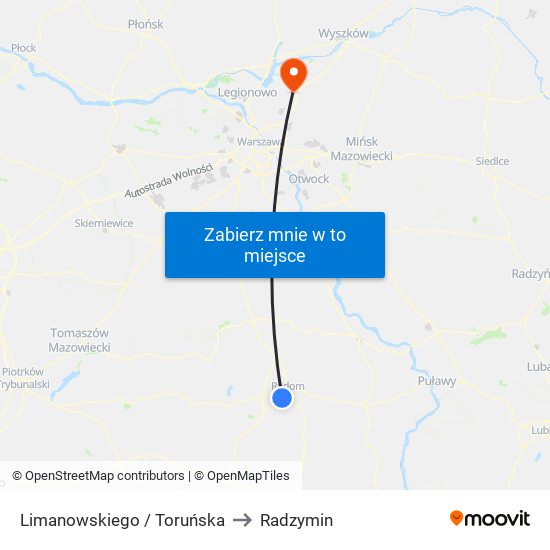 Limanowskiego / Toruńska to Radzymin map