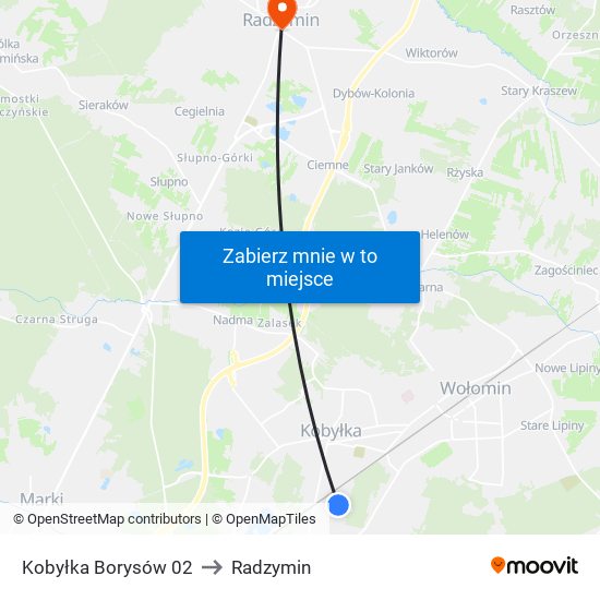 Kobyłka Borysów 02 to Radzymin map