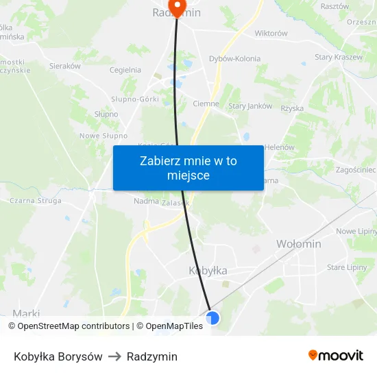 Kobyłka Borysów to Radzymin map