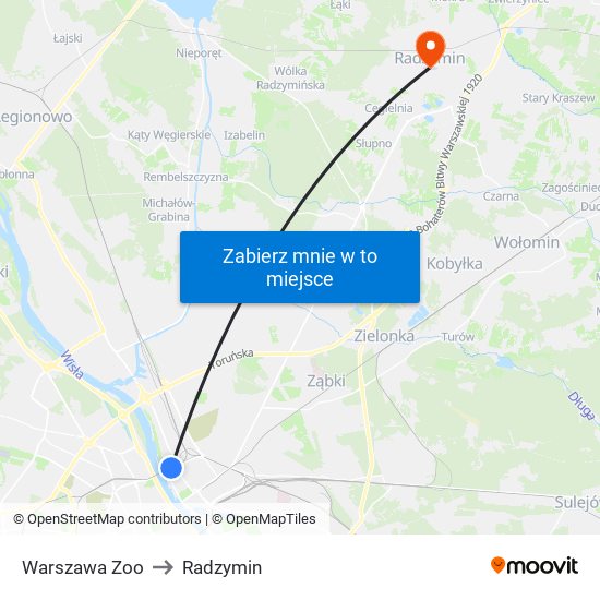 Warszawa Zoo to Radzymin map