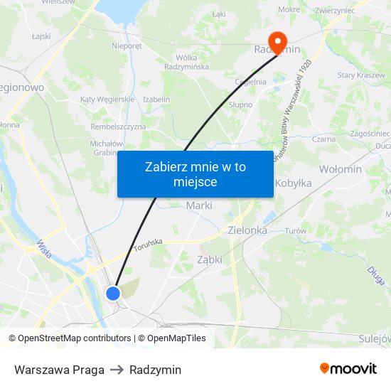 Warszawa Praga to Radzymin map