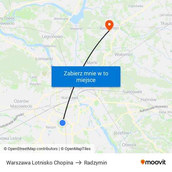 Warszawa Lotnisko Chopina to Radzymin map