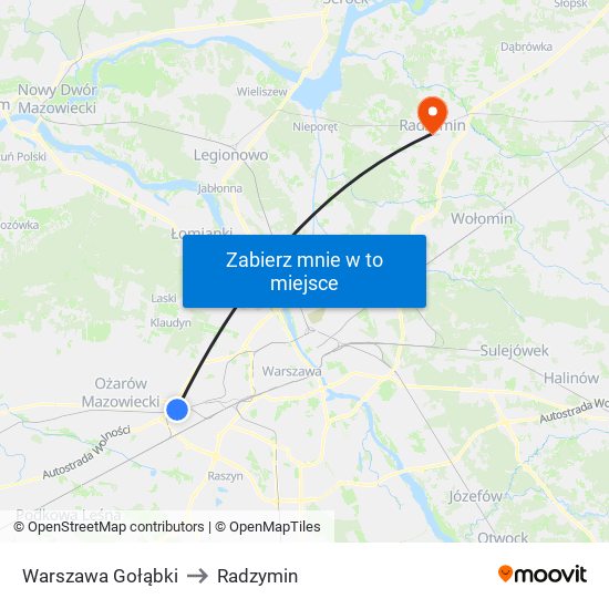 Warszawa Gołąbki to Radzymin map