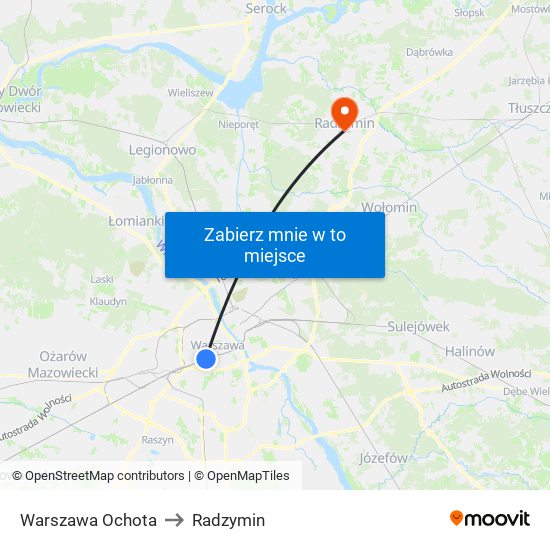 Warszawa Ochota to Radzymin map