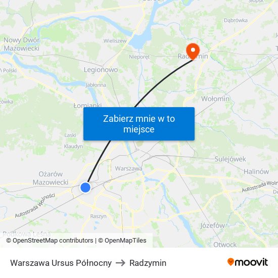 Warszawa Ursus Północny to Radzymin map