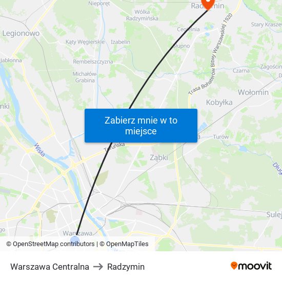 Warszawa Centralna to Radzymin map