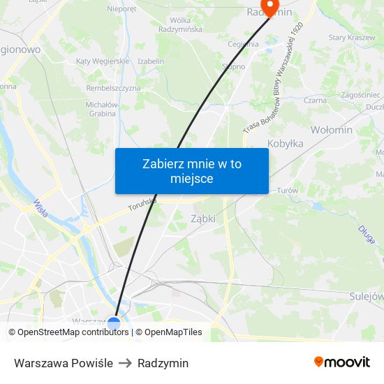 Warszawa Powiśle to Radzymin map