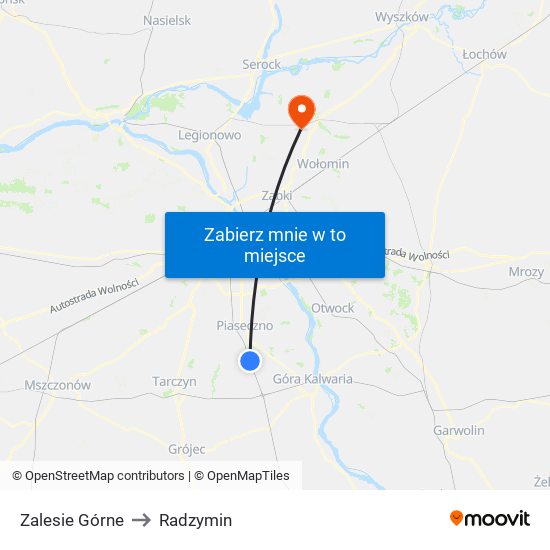 Zalesie Górne to Radzymin map