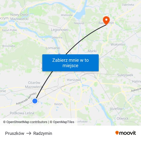 Pruszków to Radzymin map